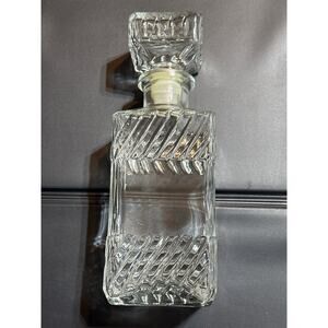 Vintage Clear Glass Square Decanter Fitted Stopper Barware